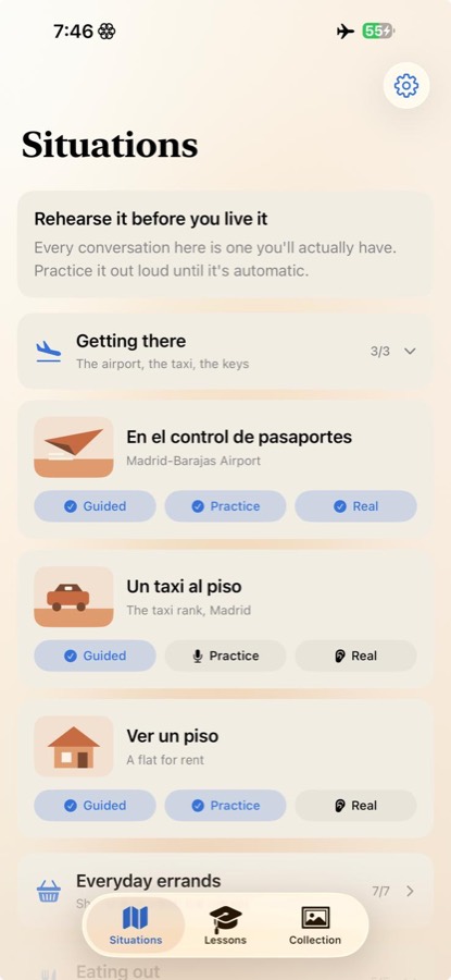 The Situations list, scenes grouped by category